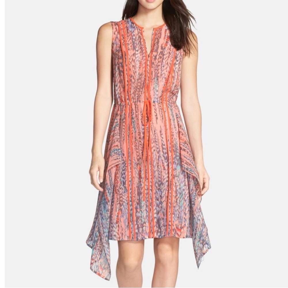 BCBGMaxAzria Coral and Blue Midi Dress